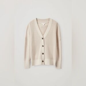 Cos cotton Mouline-knit Cardigan in cream color